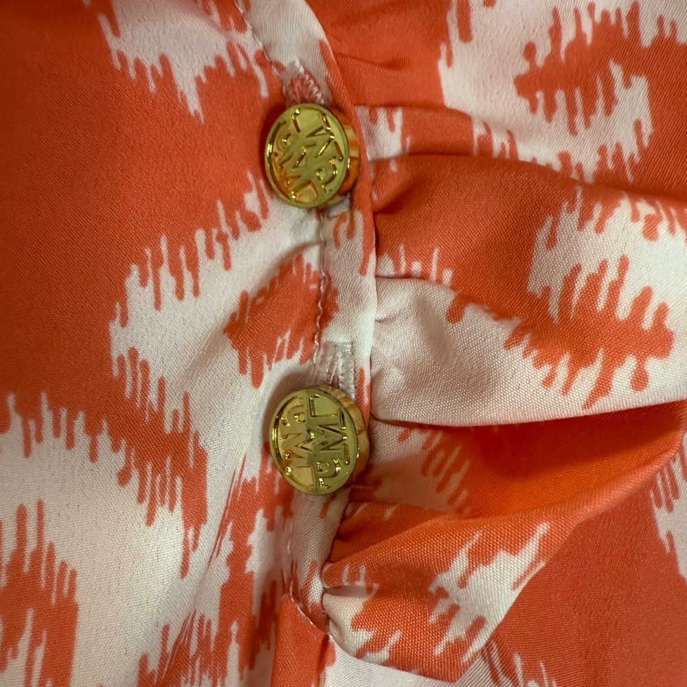 Mud Pie Orange White Ikat Print Ruffle Neck Sleeveless Shift Dress Size M Casual - Picture 3 of 7